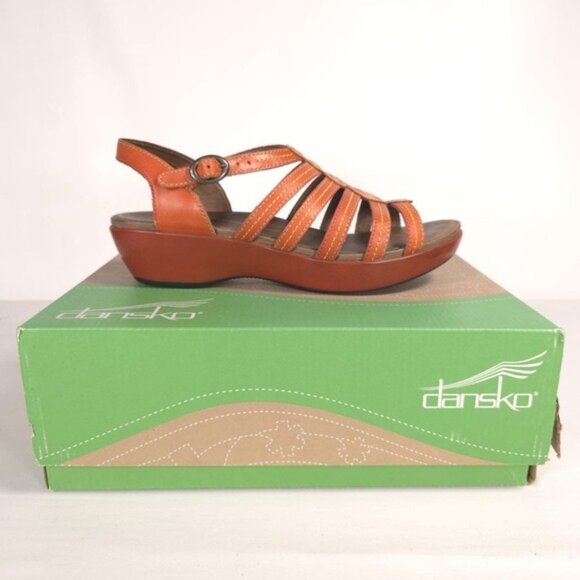 Dansko LEATHER Sandals Women Strappy Drea Tangerine Slingback Wedge EU 40 US 9.5 - Picture 6 of 13
